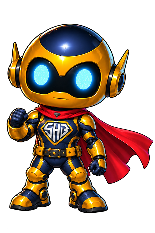 Mascote robô da Super Hero Brasil