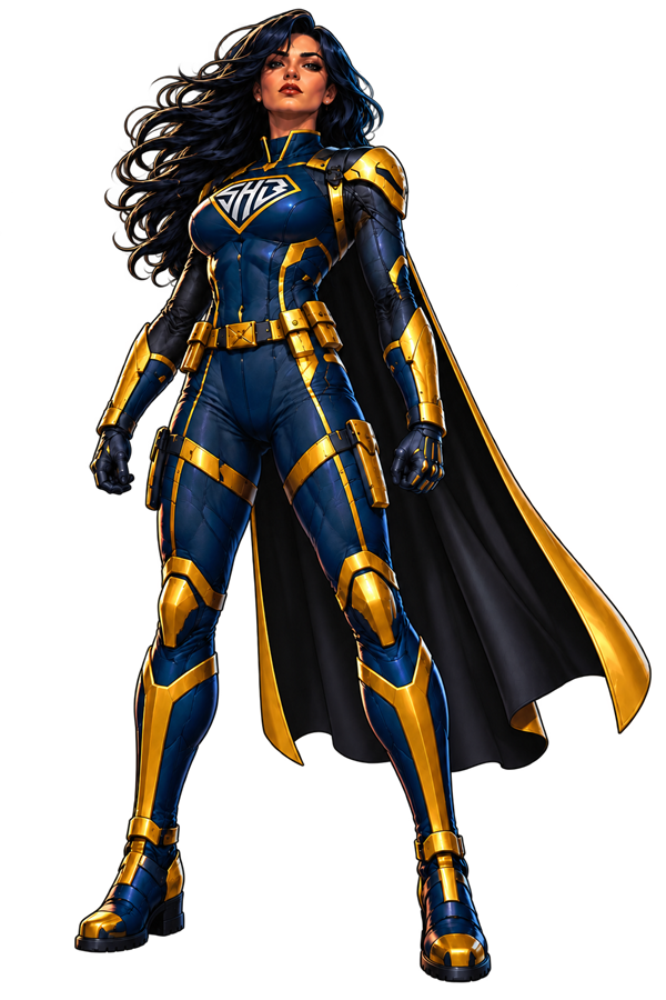 Heroína da Super Hero Brasil com capa escura